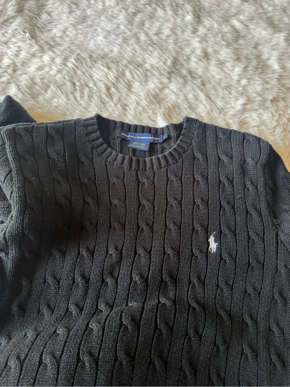 Ralph Lauren Black Cable Crewneck Sweater with Polo Pony - Picture 7 of 13